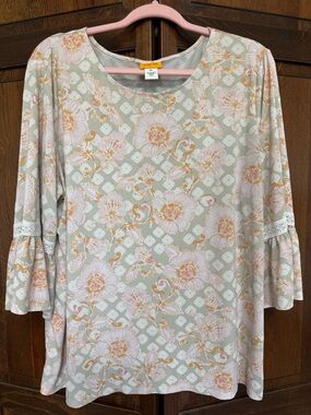 Ruby Rd. Floral Bell-Sleeve Tunic - Pink & Cream